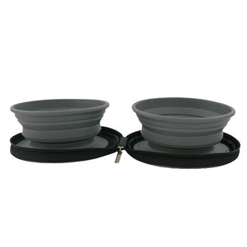 Portable 2-in-1 Collapsible Silicone Twin Bowl Set with Zipper Carrying Case