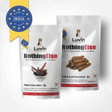 Tuna Treats Combo Pack (1 Tuna Sattu + 1 Tuna Jerky) for Dogs and Cats - luvin