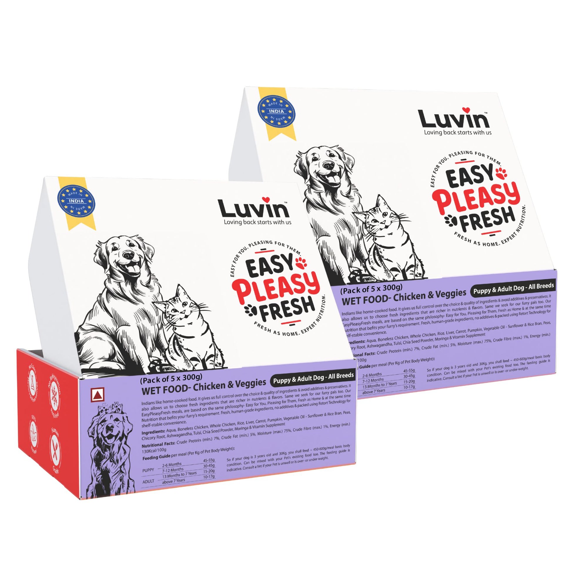 Luvin Easy Peasy Fresh Wet Dog Food – Chicken & Veggies, puppy and adult dog food for all breeds