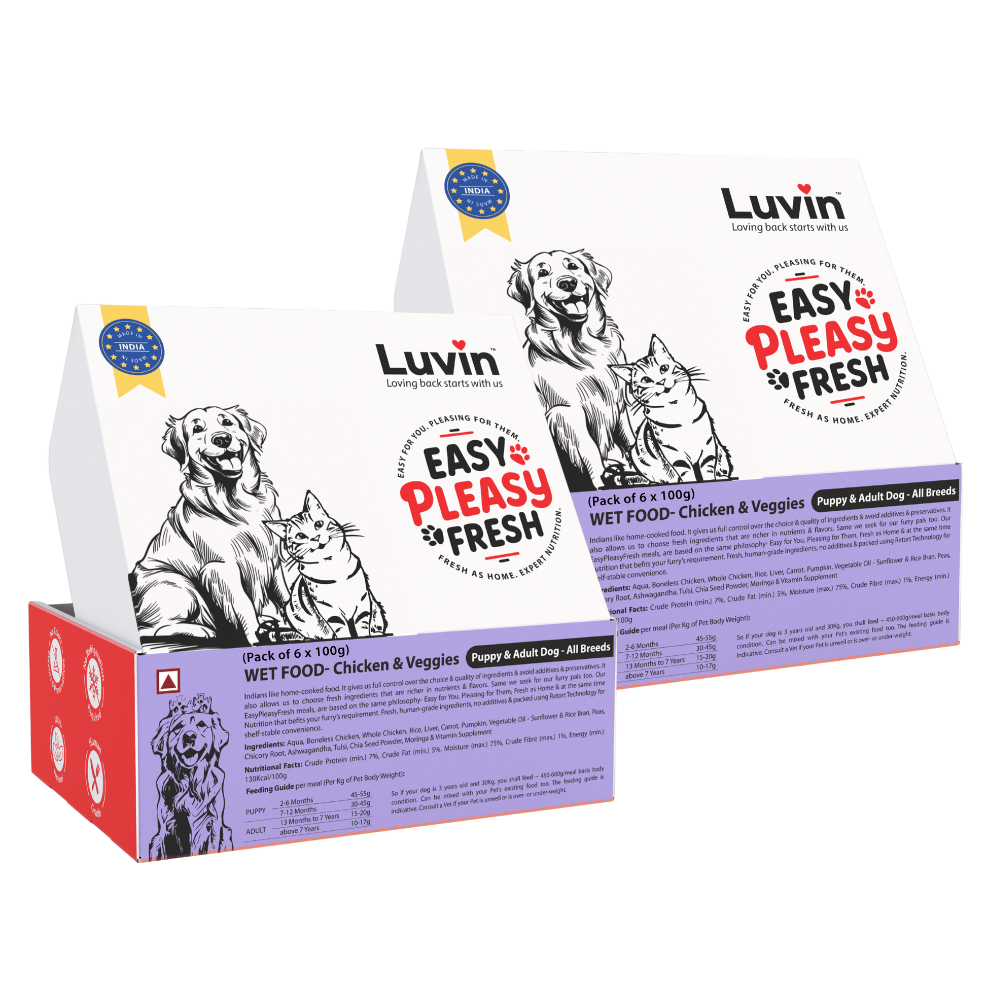 Luvin Easy Peasy Fresh Wet Dog Food – Chicken & Veggies, puppy and adult dog food for all breeds,