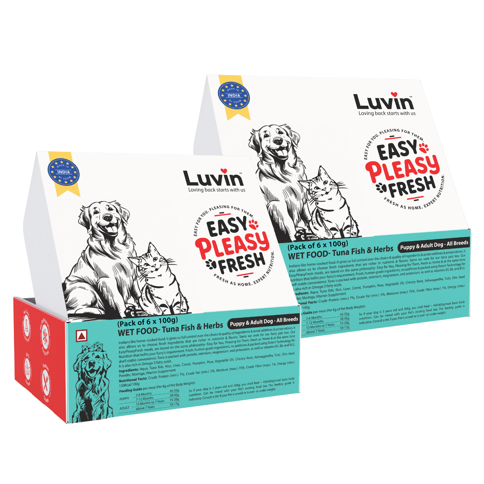Luvin Easy Peasy Fresh Wet cat Food – Tuna Fish & Herbs, Pack of 12 x 100g, puppy & adult dog food, Made in India