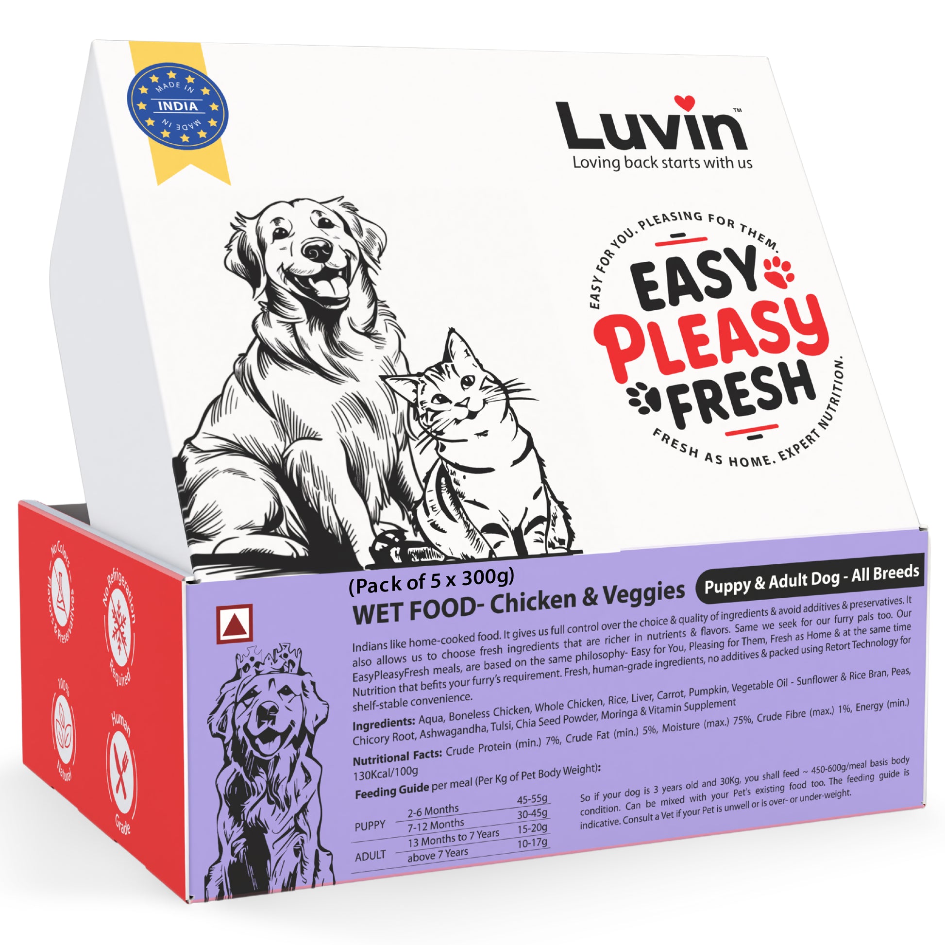 Luvin Easy Peasy Fresh Wet Dog Food – Chicken & Veggies, puppy and adult dog food for all breeds