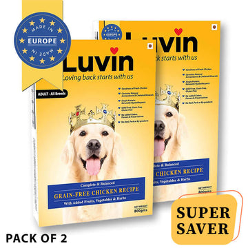 Luvin Adult Premium Dry Dog Food | Grain-Free Chicken Recipe with Antioxidants, Fruits, Vegetables & Herbs 800gm