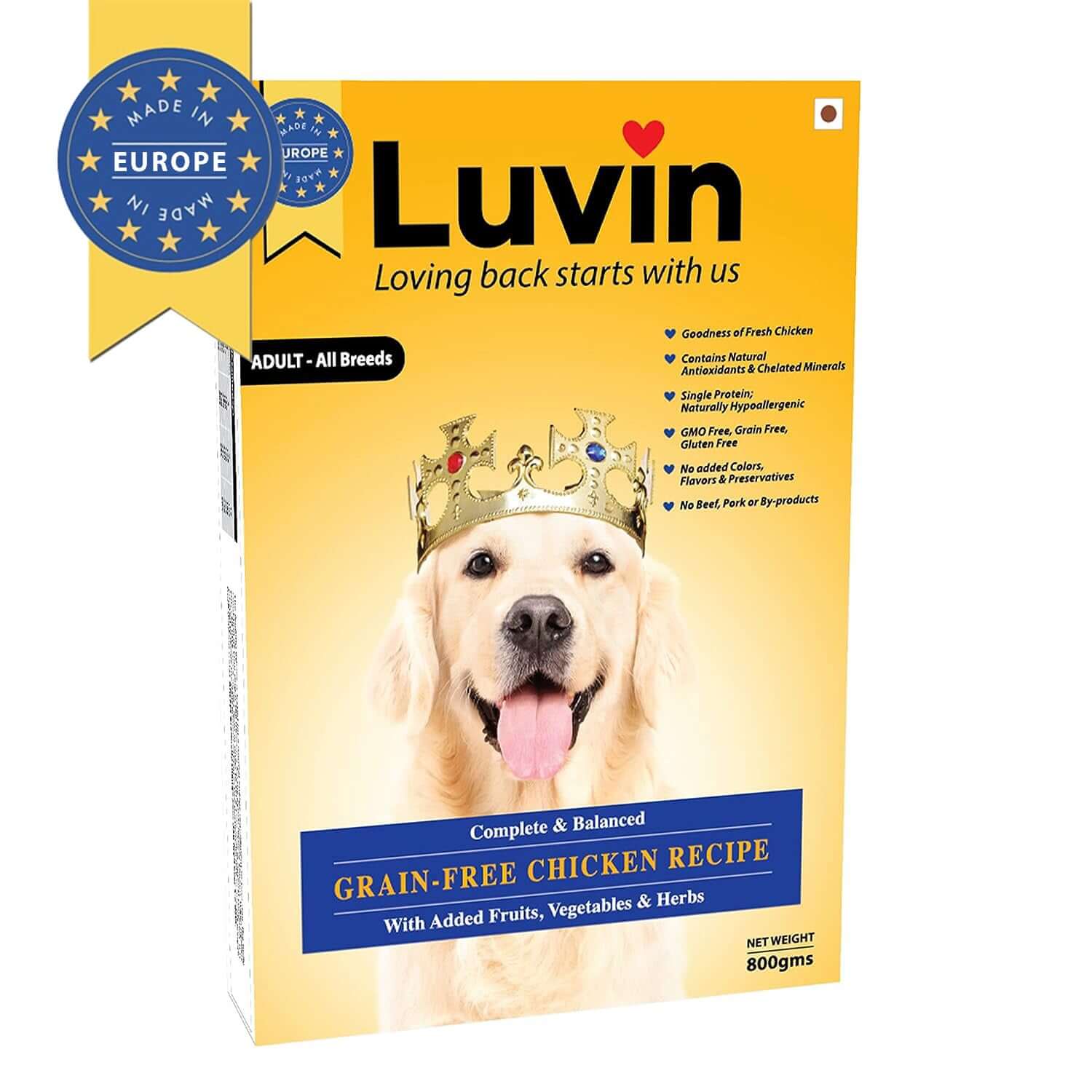 Luvin Adult Premium Dry Dog Food | Grain-Free Chicken Recipe with Antioxidants, Fruits, Vegetables & Herbs 800gm